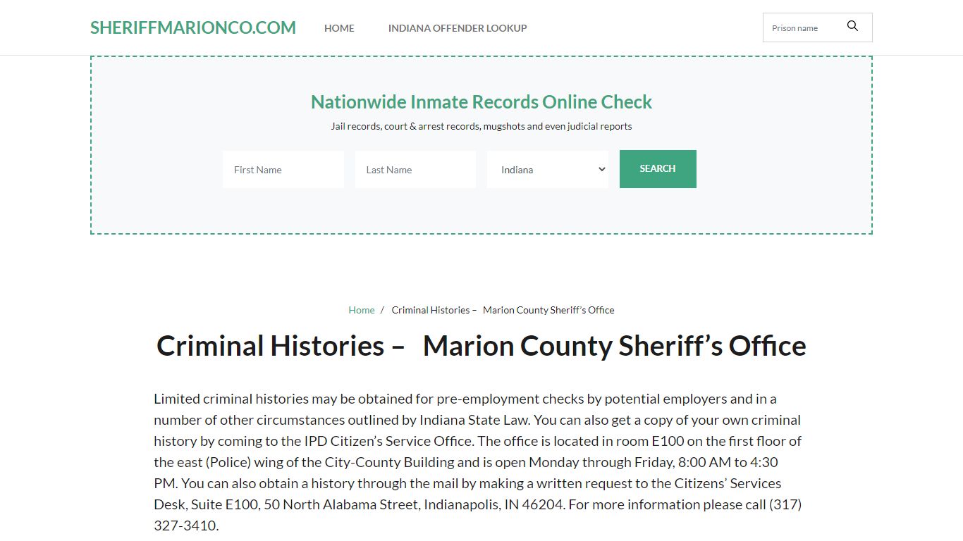 Criminal Histories - Marion County Sheriff's Office